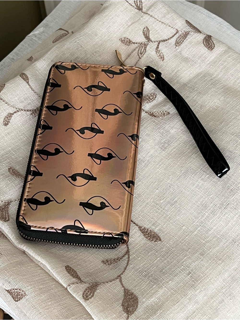 Baby Phat Rose Gold and Black Logo Zip Wallet Wristlet